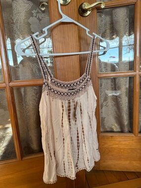 American Eagle Outfitters Beige Crochet Detail Tank